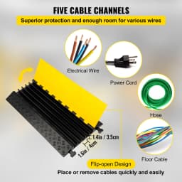 SucceBuy 1 Pack 5 Channels Cable Protectors Ramp Heavy Duty Cable Cover Guard Wire Cord Ramp Driveway Rubber Traffic Speed Bumps