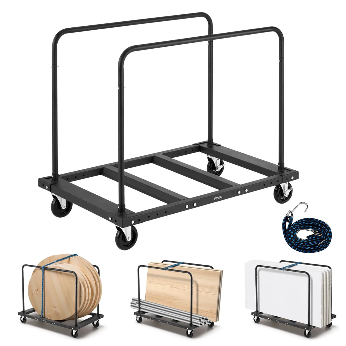 SucceBuy 1800Lbs Drywall Panel Dolly Steel Truck Cart with 5in Swivel Casters & Tie-Down Strap Lumber Cart for Factory Warehouse