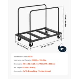 SucceBuy 1800Lbs Drywall Panel Dolly Steel Truck Cart with 5in Swivel Casters & Tie-Down Strap Lumber Cart for Factory Warehouse