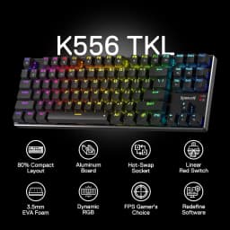 Redragon K660 (K556 TKL) RGB LED Backlit Wired 104 Keys Hot-Swap Noise Absorbing Foams Mechanical Gaming Keyboard, Red Switch