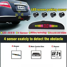 New LED Parking Sensor System Backlight Parktronic Monitor Display Kit Backup Detector Assistant 4 Probes