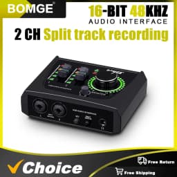 BOMGE Mini 2 Channel USB Audio Interface Sound Card Recording Streaming and Podcasting with XLR/48V Phantom Power for Guitarist