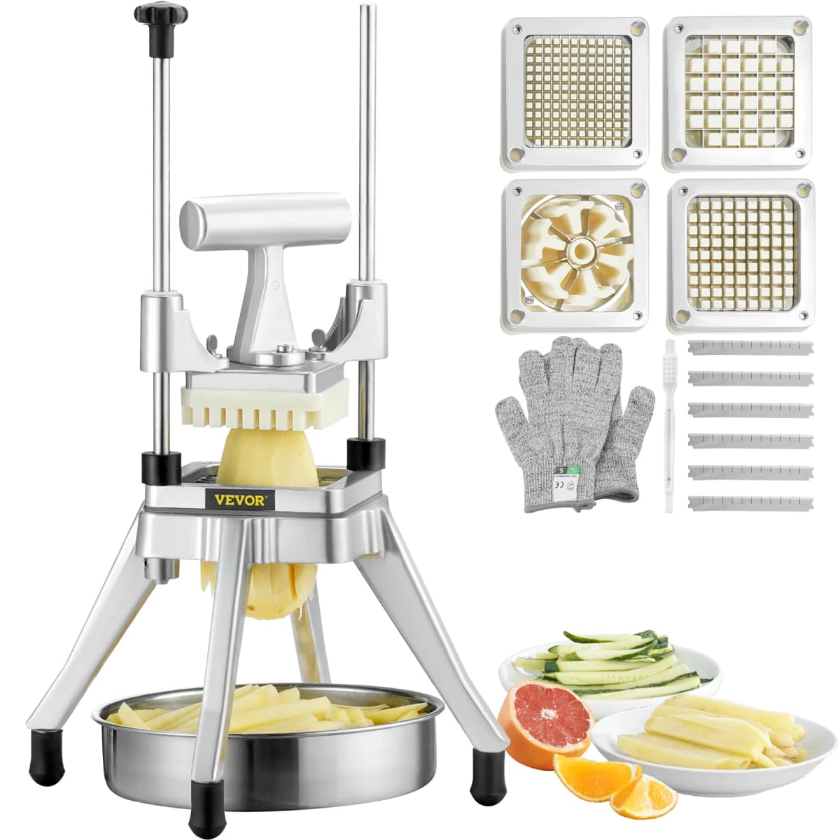 SucceBuy Commercial Vegetable Fruit Dicer Cutter Potato Slicer Chopper 4 Blades & Tray Manual Cutting Machine home appliance