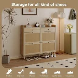 Rattan Shoe Cabinet Storage for Entryway Shoe Organizer Cabinet with 4 Flip Drawers and 2 Slide Drawers Shoe Storage Cabinet