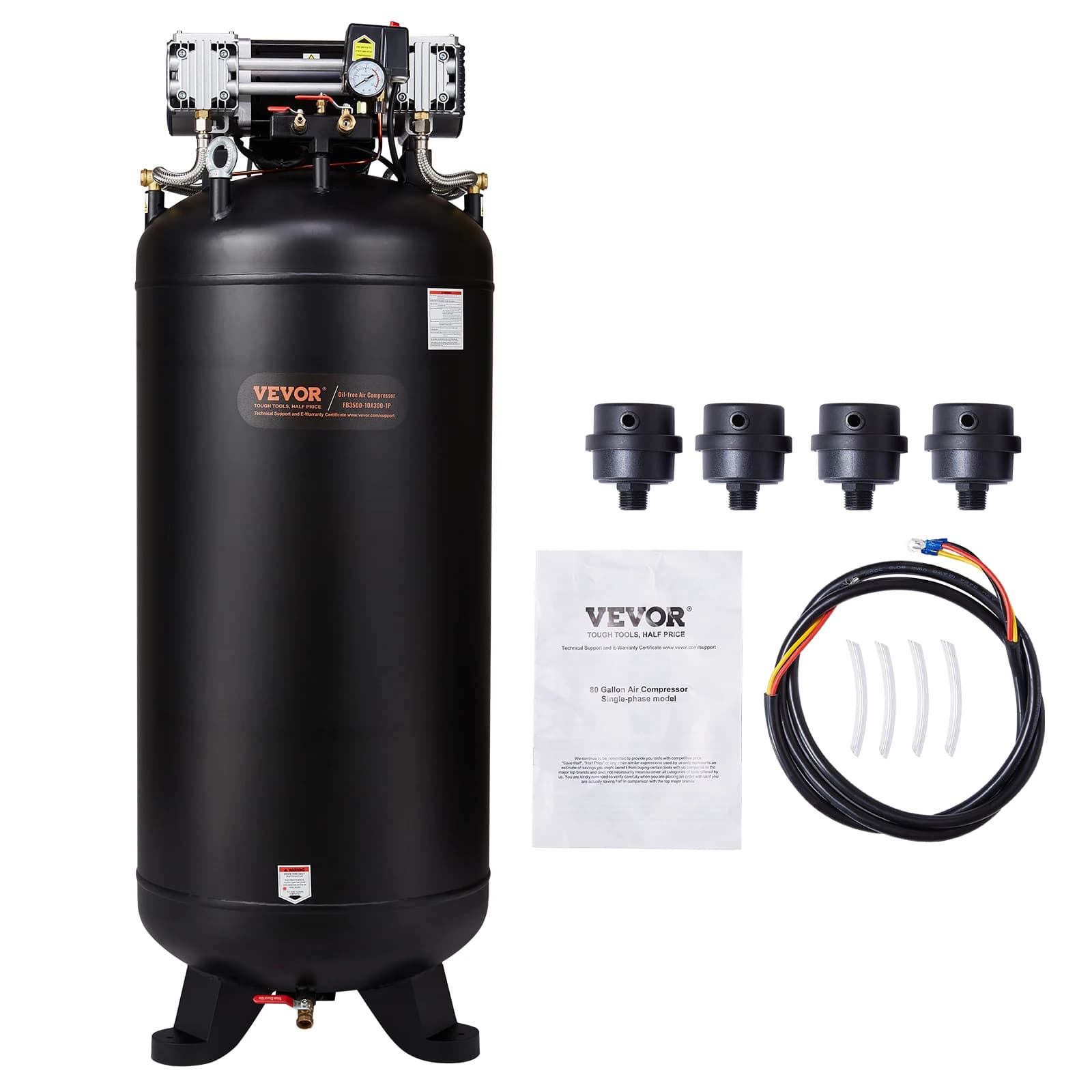 SucceBuy 80 Gallon Air Compressor 6.5HP 145PSI Oil Free Air Compressor Ultra Quiet Compressor for Industrial Sites Auto Repair