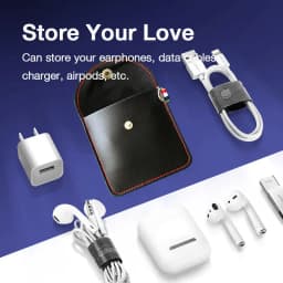 EARDECO Black Mini Hard Headphone Case Portable Earbuds Pouch Box PU Leather Earphone Storage Bag Protective USB Cable Organizer