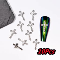 10Pcs Full Glitter Punk Cross Nail Charms 7*11.5cm Silver/Gold Metal Cross Nail Art Decoration 3D Luxury Classic Cross Manicure