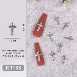 10Pcs Full Glitter Punk Cross Nail Charms 7*11.5cm Silver/Gold Metal Cross Nail Art Decoration 3D Luxury Classic Cross Manicure
