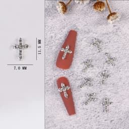 10Pcs Full Glitter Punk Cross Nail Charms 7*11.5cm Silver/Gold Metal Cross Nail Art Decoration 3D Luxury Classic Cross Manicure
