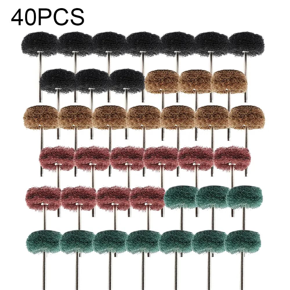 40pcs Mini Drill Abrasive Brush Nylon Buffing Polishing Wheel Sanding Head 3mm Shank 180-400Grit Buffs Rotating Tool Accessories