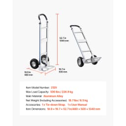SucceBuy 500LBS Hand Truck Dolly with Non-Slip Wheels & Tie-down Strap Aluminum Alloy Portable Trolley for Moving Home Warehouse