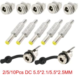 2/5/10Pcs Silver Metal 5.5x2.1mm/5.5mm X 2.5mm DC Power Male Plug Jack Connector with Spring Yellow Head 5.5*2.1/5.5*2.5mm DC099