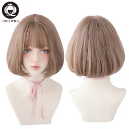 7JHH WIGS Black Short Bob Wig for Girl Daily Wear Synthetic Wig New Style Natural Supple Summer  Heatresistant Wig With Bangs