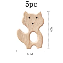 Let's Make 5pcs Wholesale Wooden Teether Rodent Pacifier Pendant Wooden Toys DIY Baby Necklace Gift BPA Free Beech Hedgehog Bird