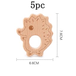 Let's Make 5pcs Wholesale Wooden Teether Rodent Pacifier Pendant Wooden Toys DIY Baby Necklace Gift BPA Free Beech Hedgehog Bird