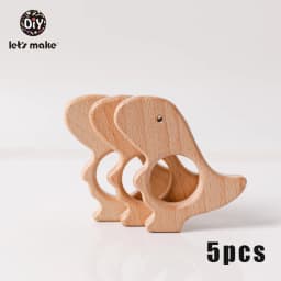 Let's Make 5pcs Wholesale Wooden Teether Rodent Pacifier Pendant Wooden Toys DIY Baby Necklace Gift BPA Free Beech Hedgehog Bird