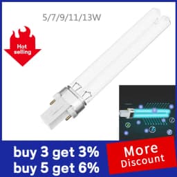 Quartz UV Sterilizer Lamp 5W 7W 9W 11W 13W G23/2G7 Tube Bulb UVC H-Shape Air Disinfection Ultraviolet Light Deodor Lighting Tube