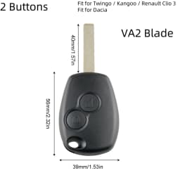 2 Buttons Car Auto Key Fob Case Shell Replacement Remote Cover with VA2 Blade Fit for Renault Clio 3 Twingo Dacia Kangoo