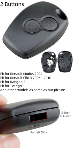 2 Buttons Car Auto Key Fob Case Shell Replacement Remote Cover with VA2 Blade Fit for Renault Clio 3 Twingo Dacia Kangoo