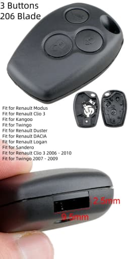 2 Buttons Car Auto Key Fob Case Shell Replacement Remote Cover with VA2 Blade Fit for Renault Clio 3 Twingo Dacia Kangoo