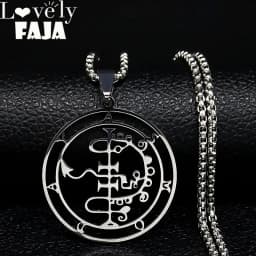 Fashion Sigeal Sigil De Lucifer Stainless Steel Satan Necklace Asmoday Lazer Key Baphomet Stamp Chain Necklaces Jewelry N7118S03