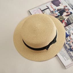 COKK Panama Hat Simple Summer Beach Hat Female Casual Lady Women Flat Brim Bowknot Straw Cap Girls Sun Hat Chapeu Feminino