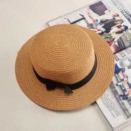 COKK Panama Hat Simple Summer Beach Hat Female Casual Lady Women Flat Brim Bowknot Straw Cap Girls Sun Hat Chapeu Feminino