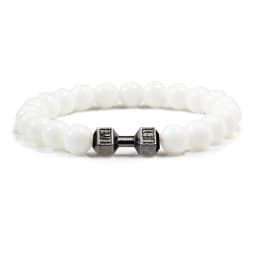 Natural Volcanic Stone Bracelet Men Matte Black Lave White Beads Charm Dumbbell Strand Bracelets Women Barbell Fitness Jewelry