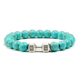 Natural Volcanic Stone Bracelet Men Matte Black Lave White Beads Charm Dumbbell Strand Bracelets Women Barbell Fitness Jewelry