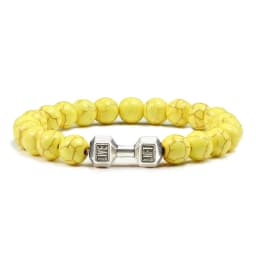 Natural Volcanic Stone Bracelet Men Matte Black Lave White Beads Charm Dumbbell Strand Bracelets Women Barbell Fitness Jewelry