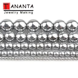 Natural Silver Plated Hematite beads Round Loose Stone Beads for Jewelry Making DIY Bracelet Necklace 2/3/4/6/8/10mm 15 inch
