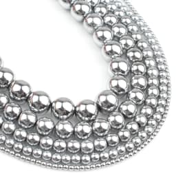 Natural Silver Plated Hematite beads Round Loose Stone Beads for Jewelry Making DIY Bracelet Necklace 2/3/4/6/8/10mm 15 inch