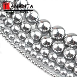 Natural Silver Plated Hematite beads Round Loose Stone Beads for Jewelry Making DIY Bracelet Necklace 2/3/4/6/8/10mm 15 inch