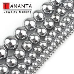 Natural Silver Plated Hematite beads Round Loose Stone Beads for Jewelry Making DIY Bracelet Necklace 2/3/4/6/8/10mm 15 inch
