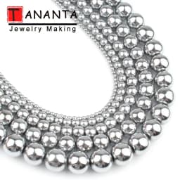 Natural Silver Plated Hematite beads Round Loose Stone Beads for Jewelry Making DIY Bracelet Necklace 2/3/4/6/8/10mm 15 inch