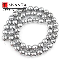 Natural Silver Plated Hematite beads Round Loose Stone Beads for Jewelry Making DIY Bracelet Necklace 2/3/4/6/8/10mm 15 inch