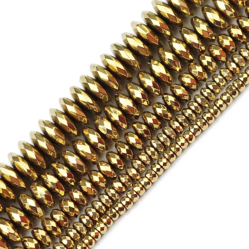 JHNBY Faceted Flat Round Hematite Ball 3/4/6/8/10mm Natural Stone Ore Gold Colors Loose Beads For Jewelry Bracelets Making DIY