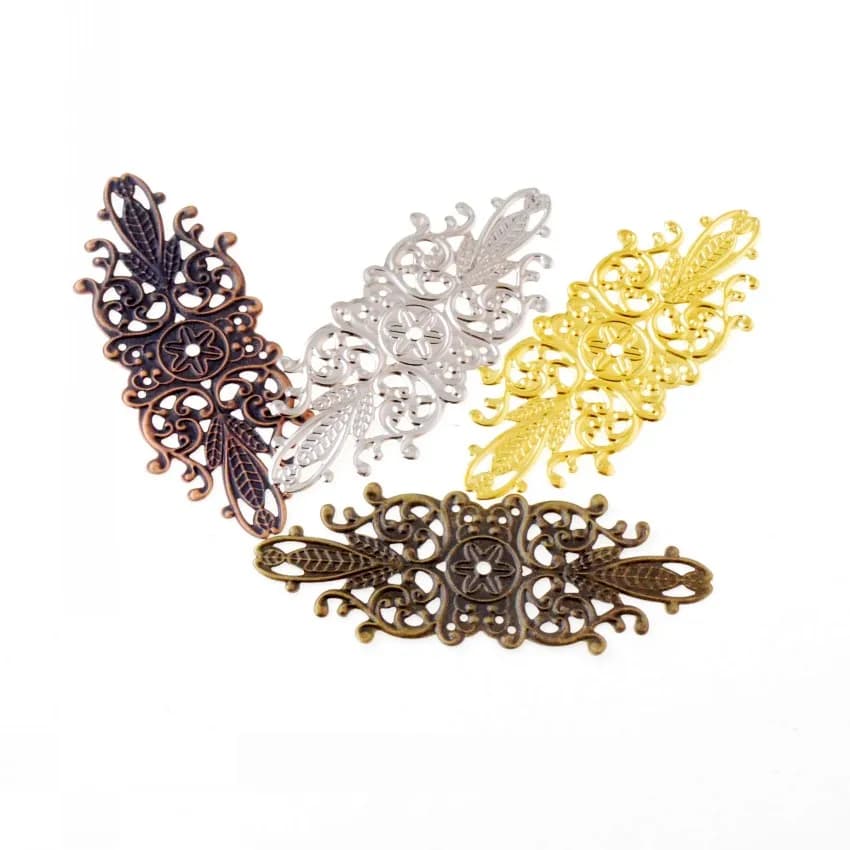 10Pcs Filigree Flower Wraps Connectors Gift Decoration DIY Embellishments Findings 8.5x3.4cm