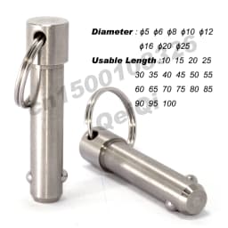 Spring Pins, QUICK RELEASE PINS, Ball Lock Pins, Stainless Steel Pin Dia 5/6/10/12/16/20, Usable Length 10~100mm