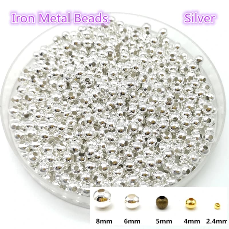 Five Sizes Silvery Iron Metal Beads Jewelry Findings Diy Beads Smooth Ball Spacer Beads For Jewelry Making Making