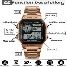 Skmei Dual Time Zone Men's Digital Sports Bracelet Watches Luxury Stainless Steel Band 50M Waterproof Led Chronograph Stop Watch