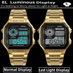 Skmei Dual Time Zone Men's Digital Sports Bracelet Watches Luxury Stainless Steel Band 50M Waterproof Led Chronograph Stop Watch
