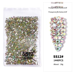 AB/Clear 1 Bag Nail Rhinestones Sizes SS3-SS12 1440 pcs Nail Art Decoration Flatback Glass Stones Shiny Gems DIY Gems