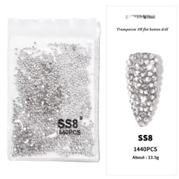 AB/Clear 1 Bag Nail Rhinestones Sizes SS3-SS12 1440 pcs Nail Art Decoration Flatback Glass Stones Shiny Gems DIY Gems