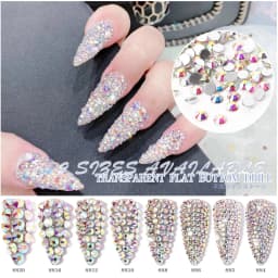 AB/Clear 1 Bag Nail Rhinestones Sizes SS3-SS12 1440 pcs Nail Art Decoration Flatback Glass Stones Shiny Gems DIY Gems