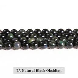Natural Stone Golden Black Obsidian Bead Shinny Round Loose Gemstone Bead for Jewelry Making Diy Bracelet Necklace Accessory 15"