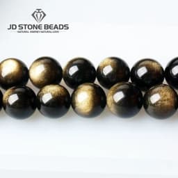 Natural Stone Golden Black Obsidian Bead Shinny Round Loose Gemstone Bead for Jewelry Making Diy Bracelet Necklace Accessory 15"