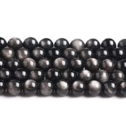 Natural Stone Golden Black Obsidian Bead Shinny Round Loose Gemstone Bead for Jewelry Making Diy Bracelet Necklace Accessory 15"