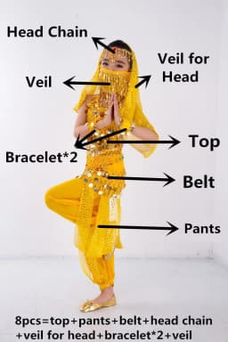 Children Belly Dancer Belt Pants Veil Accessories for Wings Kids Mask Bollywood Dress Girls Belly dance Costume Set 2-8Pieces
