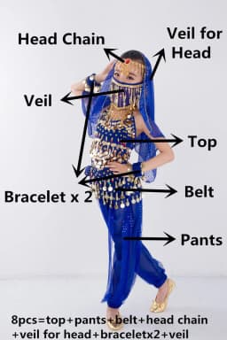 Children Belly Dancer Belt Pants Veil Accessories for Wings Kids Mask Bollywood Dress Girls Belly dance Costume Set 2-8Pieces